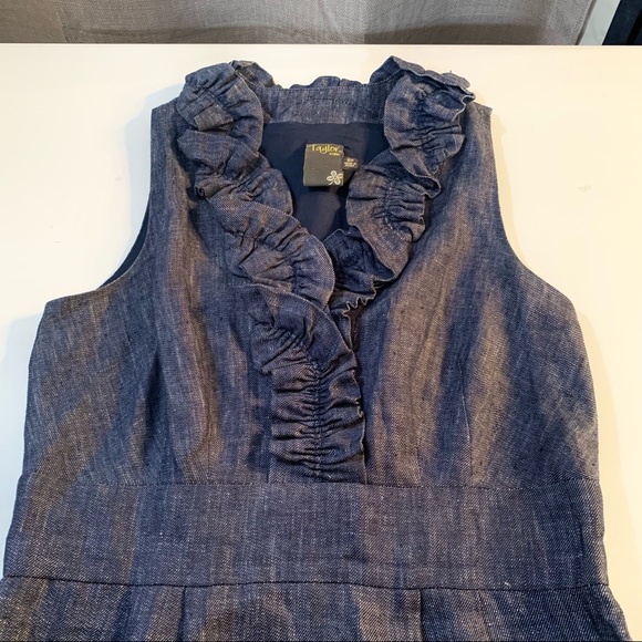 TAYLOR WOMENS 100% Linen DRESS SIZE PETITE 6 BLue SLEEVELESS ZIP A-LINED DRESS. - Picture 2 of 12